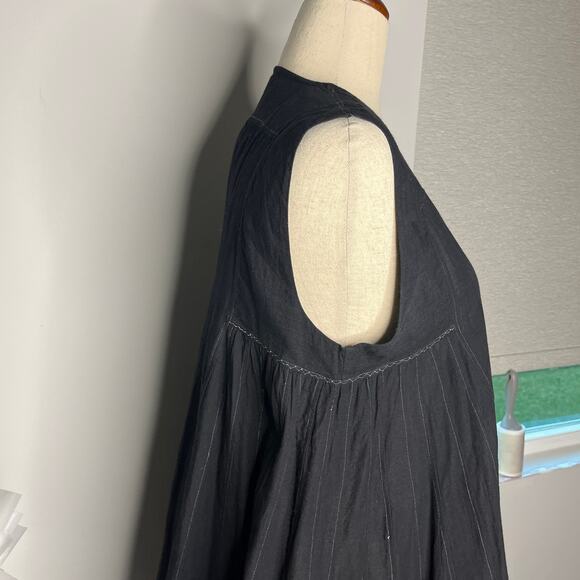 Injiri Tunic 42 US XL Black Cotton Sleeveless Button Henley Trapeze Boho India - Picture 5 of 11